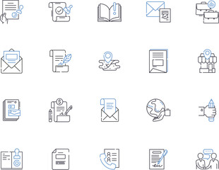 Office design outline icons collection. Office, Design, Interior, Decoration, Layout, Arrangement, Architecture vector and illustration concept set. Furnishings, Colors, Lighting linear signs
