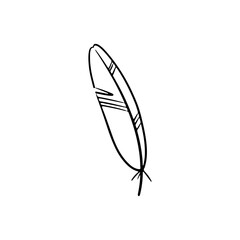 Vector outlined feather isolated on white background. Hand drawn illustration