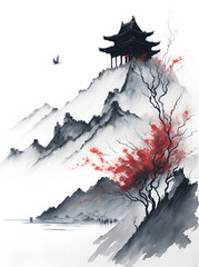 Vintage style Great Wall painting. AI generated illustration