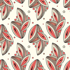 Fototapeta premium Zentangle abstract flowers pattern. Doodle flower hand drawn. With red color. 