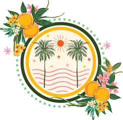Fototapeta na wymiar Hand drawn Summer Orange and palm tree Illustration