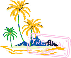 Fototapeta na wymiar Summer Island Stamp Illustration element