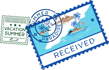 Summer Island Stamp Illustration element
