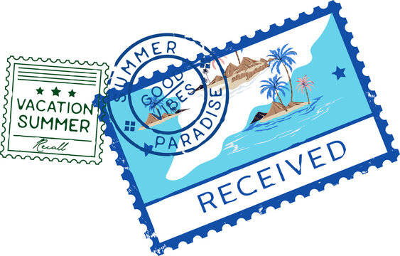 Summer Island Stamp Illustration element