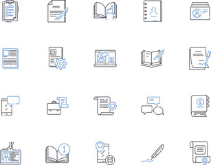 Office design outline icons collection. Office, Design, Interior, Decoration, Layout, Arrangement, Architecture vector and illustration concept set. Furnishings, Colors, Lighting linear signs