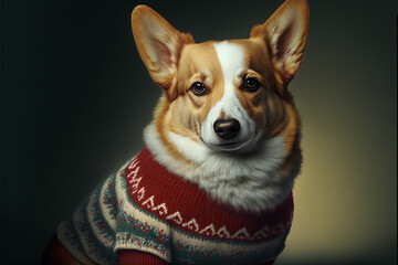 portrait of a dog wearing a Christmas jumper, Generative AI
