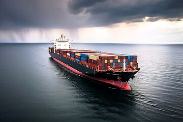 Commercial Shipping Industry. Cargo Ship Transporting Goods across Ocean