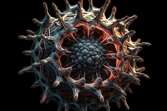 Virus infection medical and healthcare lab concept. Single-celled organism microscope. Alien illustration by Generative AI
