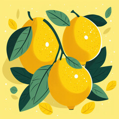 Lemons with leaves. Minimalistic modern abstract design. AI-generated