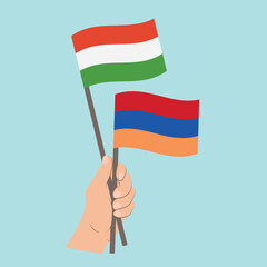 Flags of Hungary and Armenia, Hand Holding flags