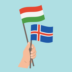 Flags of Hungary and Iceland, Hand Holding flags