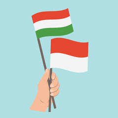 Flags of Hungary and Monaco, Hand Holding flags