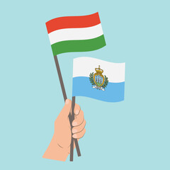 Flags of Hungary and San Marino, Hand Holding flags