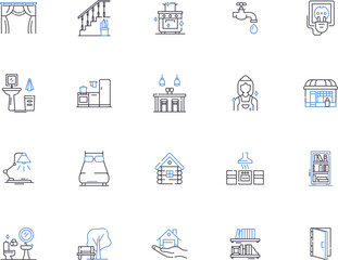 Home outline icons collection. House, Abode, Dwelling, Residence, Domain, Shelter, Haven vector and illustration concept set. Nest, Den, Homely linear signs