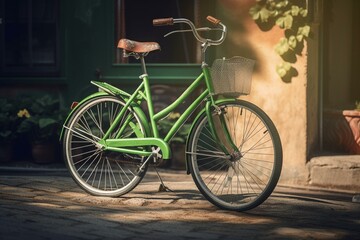 Fototapeta na wymiar Bicycle green watercolor design element. Generative AI