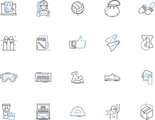 Production outline icons collection. Production, Manufacturing, Factory, Output, Construct, Fabricate, Create vector and illustration concept set. Assemble, Forge, Extrude linear signs