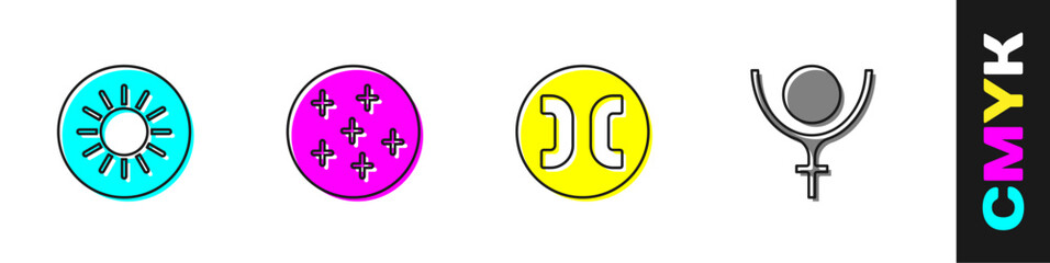 Obraz premium Set Sun, Full moon, Pisces zodiac and Symbol Pluto icon. Vector