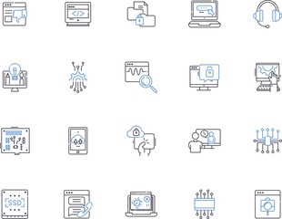 Software outline icons collection. Software, Program, Application, Programing, Code, Software-Development, Operating-System vector and illustration concept set. Solutions, Automation, Platform linear