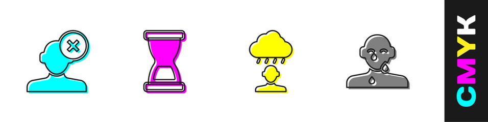 Set Solution problem in psychology, Old hourglass, Depression and frustration and Tear cry eye icon. Vector