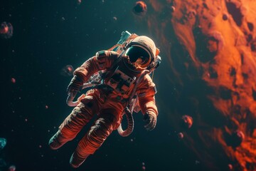 Fototapeta na wymiar astronaut floating in a psychedelic background. Generative AI