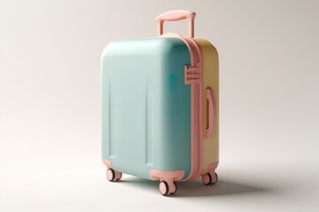 Plastic travel suit case bag colored 3d render on isolated background