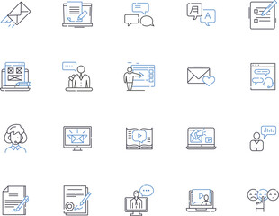 Messaging outline icons collection. Texting, Chatting, Messaging, Instant, Emailing, Broadcasting, Alerts vector and illustration concept set. Relaying, Communicating, Notifying linear signs