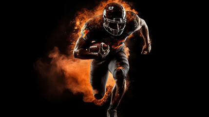 Silhouette of American football player, player in action on black background. Generative AI
