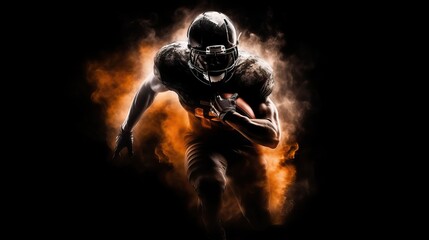 Silhouette of American football player, player in action on black background. Generative AI
