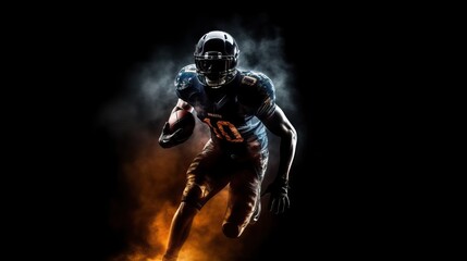 Silhouette of American football player, player in action on black background. Generative AI
