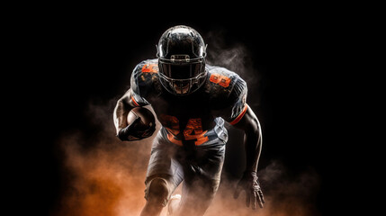 Silhouette of American football player, player in action on black background. Generative AI
