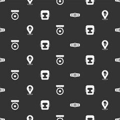 Set Boxing belt, glove, gong and helmet on seamless pattern. Vector