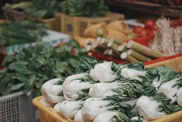 Closeup shot of vegetables in a market