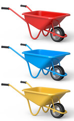 Set of garden tools and supplies for gardener and flower pots in garden