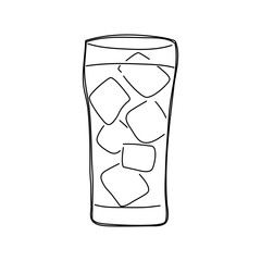 Glass with soda and ice. Hand drawn vector illustration.