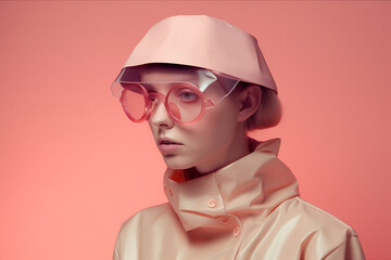colours woman colourful portrait creative beauty fashion hat latex glasses art. Generative AI.