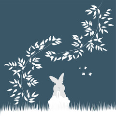 Happy Easter banner. Trendy Easter design with typography, hand drawn strokes and dots, eggs and bunny. Modern minimalist style. poster, greeting card