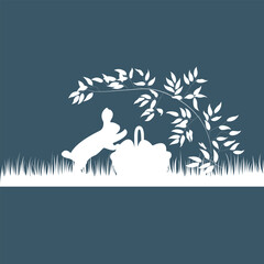 Happy Easter banner. Trendy Easter design with typography, hand drawn strokes and dots, eggs and bunny. Modern minimalist style. poster, greeting card