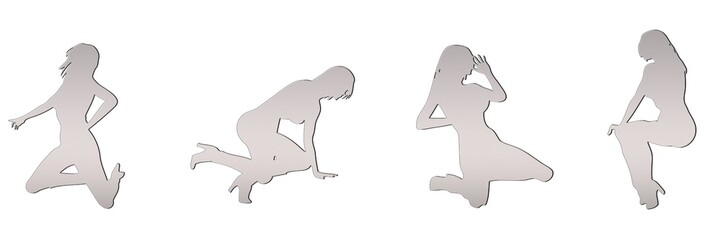 set of female silhouette isolated on white background, 2d illustration