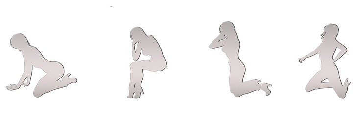 set of female silhouette isolated on white background, 2d illustration