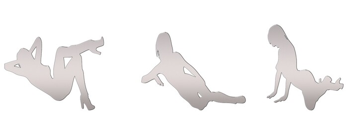 set of female silhouette isolated on white background, 2d illustration