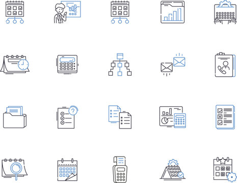 Time and date outline icons collection. Time, Date, Calendar, Clock, Hour, Minute, Second vector and illustration concept set. Day, Month, Year linear signs