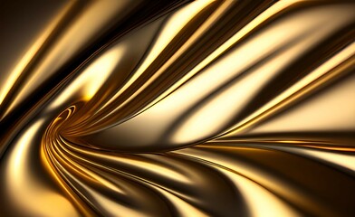 Gold metal background with waves and lines. AI generated.  3d style. Luxurious golden background with satin drapery. 