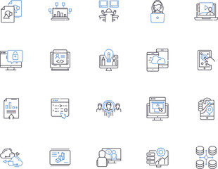 Digital customer experience outline icons collection. digital, customer experience, website, mobile app, user interface, user experience, design vector and illustration concept set. content, search