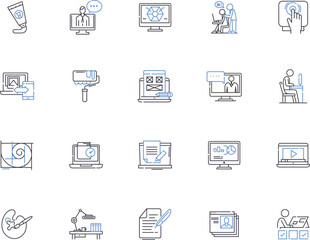 Workshop outline icons collection. Workshop, Training, Seminar, Education, Conference, Skill, Class vector and illustration concept set. Craft, Symposium, Tutoring linear signs