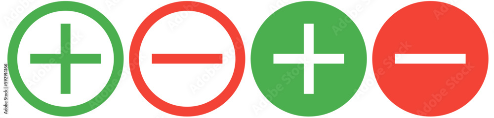 Sticker plus and minus icon button, add and remove icon button, set of + and - symbol