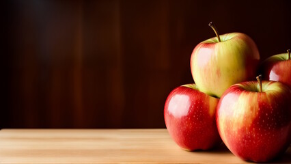 Ripe fresh apples on the kitchen table. Generative AI
