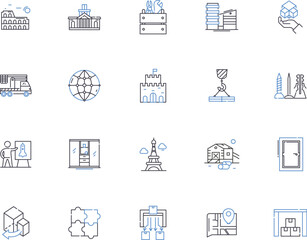 Construction outline icons collection. Build, erect, construct, assemble, constructible, fabricate, engineer vector and illustration concept set. craft, develop, constructivism linear signs