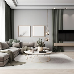 Fototapeta premium Living room mockup realestate aesthetic, Generative AI