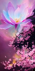 Fototapeta na wymiar Colorful sakura flowers. AI generated illustration