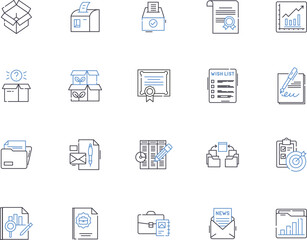 Folders and files outline icons collection. Folders, Files, Organize, Directory, Sort, Backup, Delete vector and illustration concept set. Search, Label, Unzip linear signs